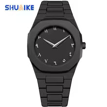 New Fashionable Men's Watch Simple Black Male Quartz Watches Arabic digital Casual Drip Oil Strap