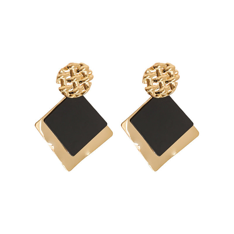 Fashion Gold Plated Black Geometric Square Earrings Black Geometric Sequin Metal Korean Trendy Dangle Earrings