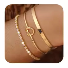 3pcs Stainless Steel Gold Plated Bracelets for Women Adjustable Jewelry Gifts Luxury Zircon Chain Bangles Jewelry Accessories